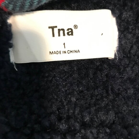 Aritzia TNA Blue & Red Plaid Flannel Faux Fur Lined Shacket Size L - Picture 7 of 8